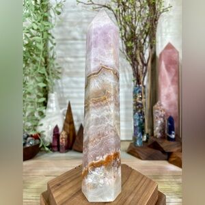 1011 Crazy Lace Agate with Purple Amethyst Crystal Tower - Large 8 Inches Tall